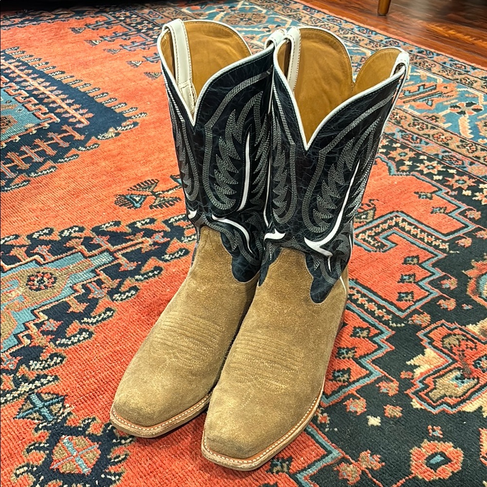 Men's Tan and Blue Roughout Cowboy Boots by Ariat